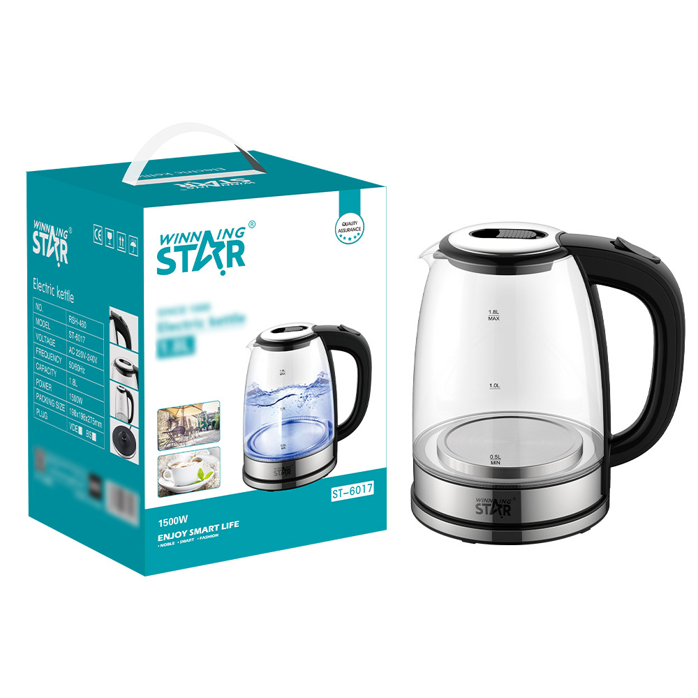 winningstar 1.8L high borosilicate glass body Double gold temperature-controlled household water heating electric kettle pic 5