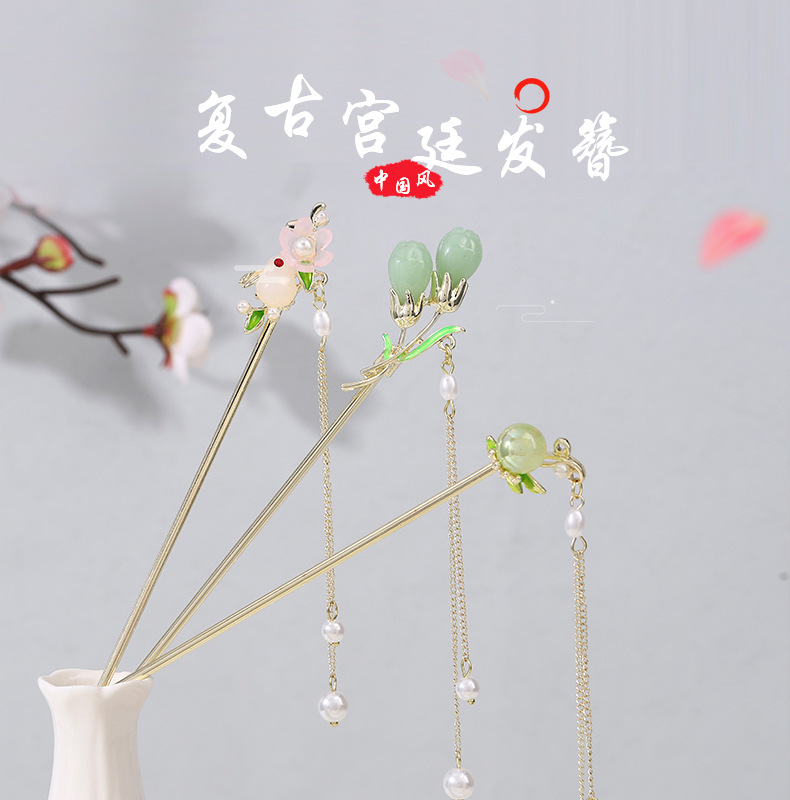 Ancient-style hairpins, coiled hair, pearl hairpins, versatile for daily use, simple Hanfu, magic stick hairpins, Chinese-style headwear and hair accessories for women pic 2