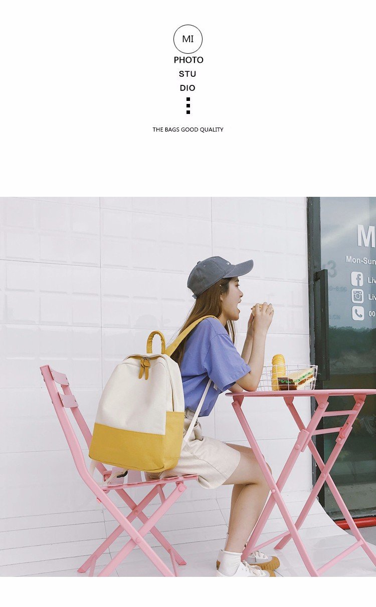 Factory wholesale of college-style, fresh, artistic, simple and versatile canvas backpacks, color-matched schoolbags for middle school best friends pic 4