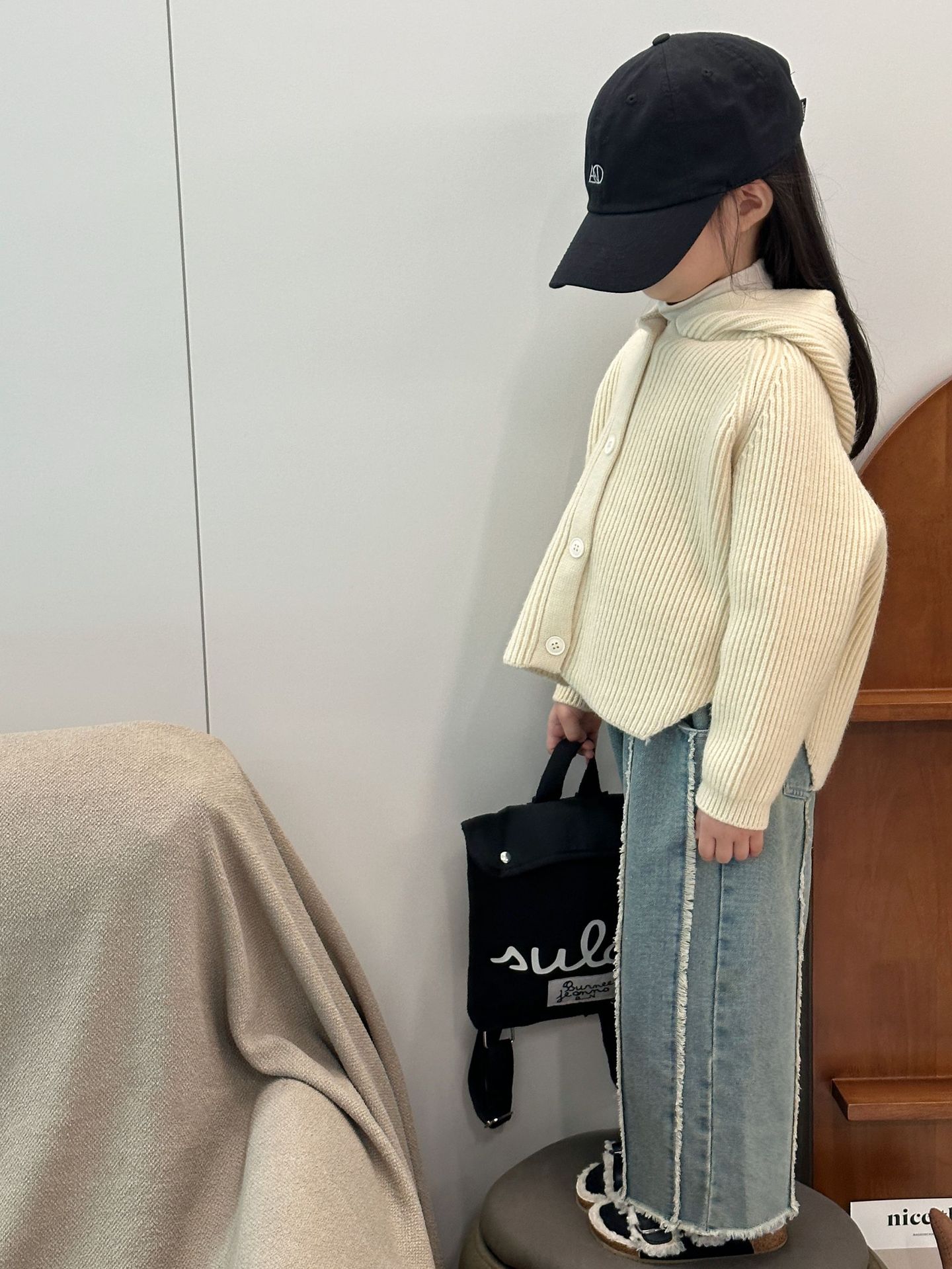 女童秋装套装2023新款元气女孩毛纱外套洋气时髦儿童牛仔阔腿裤潮详情21