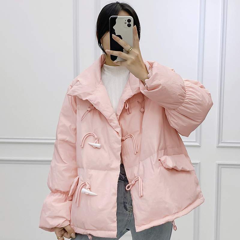 韩系仙女牛角扣羽绒服女洋气短款新款韩版宽松白鸭绒面包服外套潮详情4