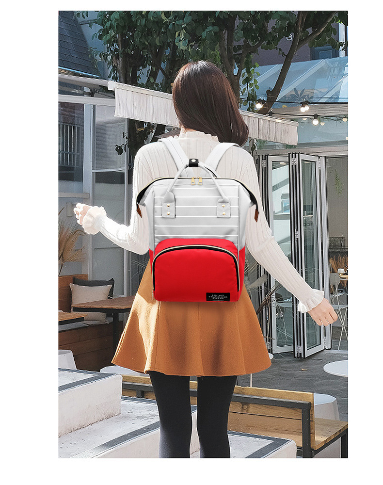 时尚印花条纹双肩妈咪包大容量多功能户外母婴包韩版尿布包背包详情16