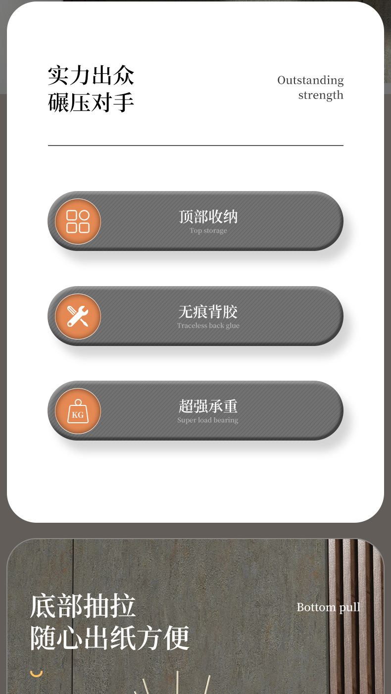 Bathroom tissue box, wall-mounted waterproof toilet paper box, non-perforated tissue box, toilet toilet paper roll, storage rack pic 4