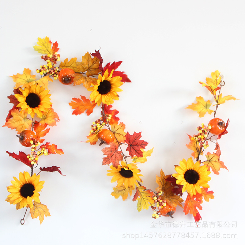 Desheng American country-style Thanksgiving and Halloween simulation pumpkin, autumn leaves, Canadian autumn maple leaves, rattan pic 1