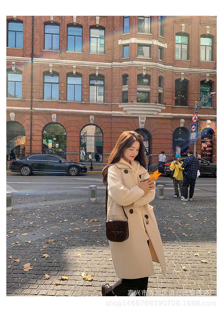 New mid-length woolen coat with horn buttons for women in autumn and winter, thickened knitted woolen sweater cardigan pic 9