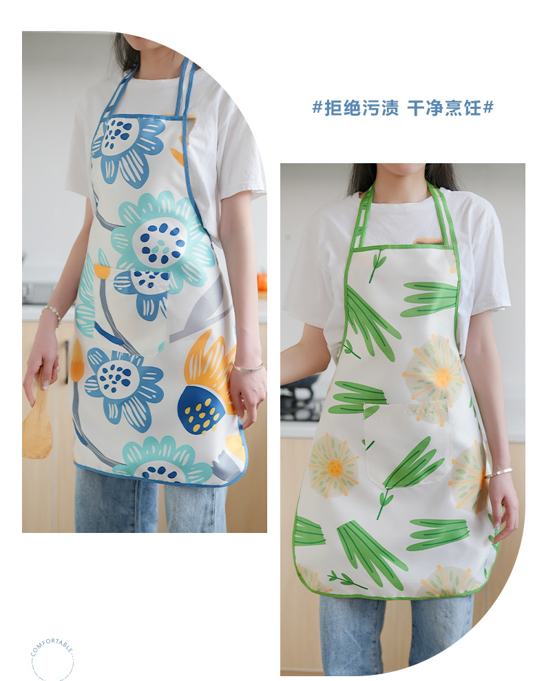 厂家批发厨房工厂实用双层印花防水防油防污围裙轻薄型款涤纶围裙详情13