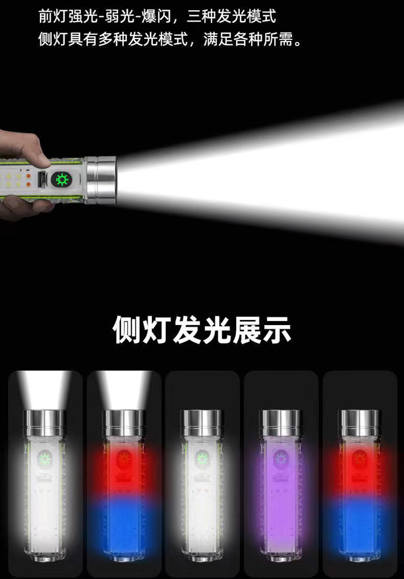 Strong magnetic repair lamp pen hanging zoom flashlight, red and blue warning white laser TyPE-C charging high-intensity flashlight pic 5