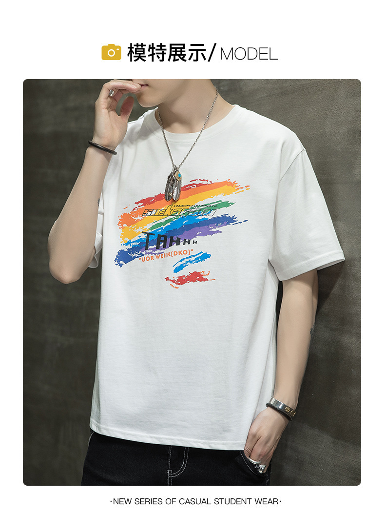 Short-sleeved T-shirt for men, Korean style, summer loose cotton T-shirt, cross-border new style, student bottom layer, half-sleeved shirt pic 77