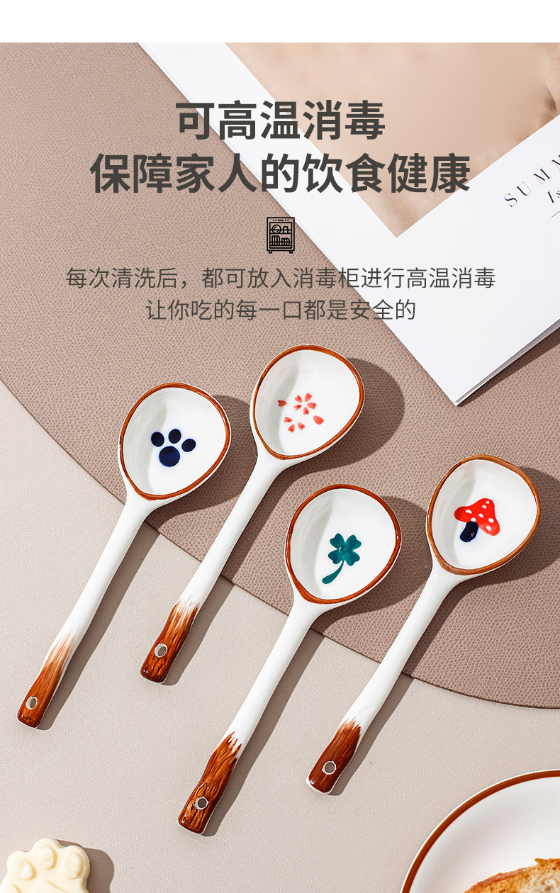 New Japanese ceramic spoons with high appearance standards, household cartoon long-handled soup spoons, tableware spoons and dessert spoons, can be printed with logos pic 15