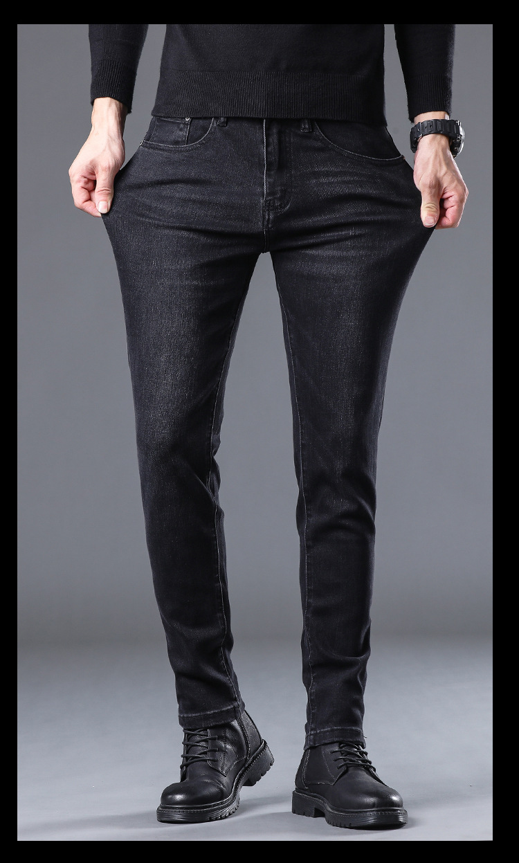 潮牌商务休闲直筒牛仔裤男2022秋冬新款青年印花烫钻修身小脚长裤详情10