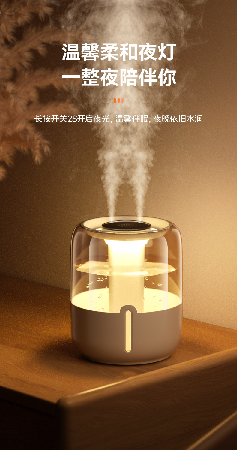 新款6.8L大容量加湿器USB双喷雾家用宿舍办公室卧室桌面带小夜灯详情30