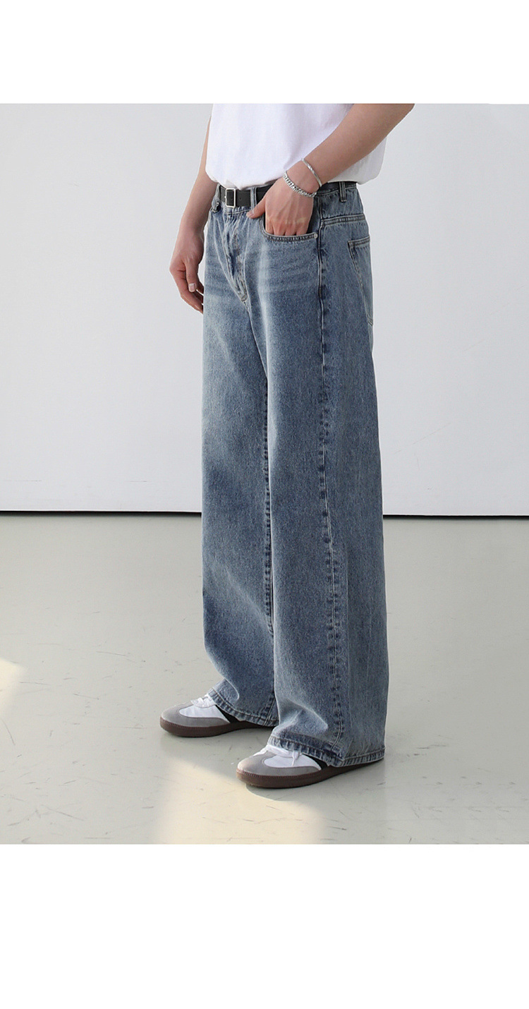 BJ复古水洗牛仔裤男士夏季薄款宽松长裤子韩版潮流阔腿直筒裤详情10