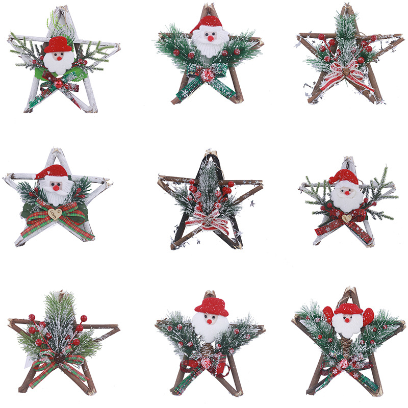 Christmas decoration wooden five-star 15/19/24CM Christmas decoration door hanging Christmas pendant Hotel and shopping mall decoration pic 6