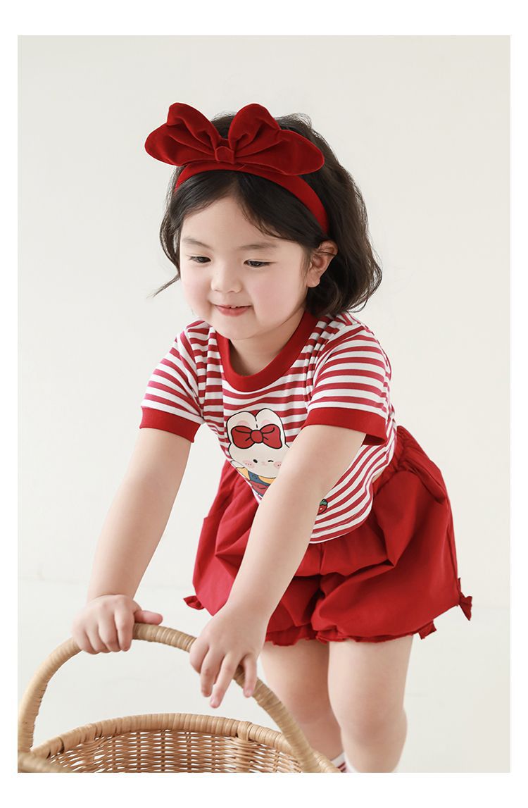 吾里卜一 女童小兔印花半袖T恤2024夏季儿童甜美可爱撞色短袖体恤详情37