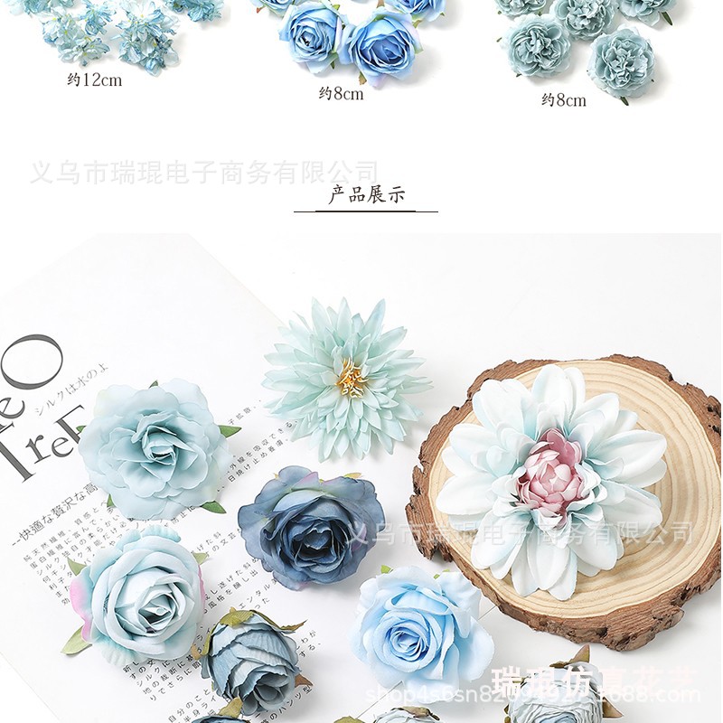 Blue artificial flowers, artificial flowers, silk flowers, roses, hydrangeas, peony flower heads, diy handcrafted materials, wedding decorations pic 7