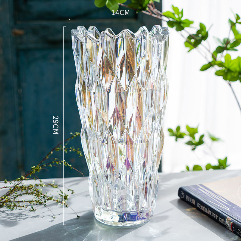 Simple thickened crystal glass vase with serrated mouth, starry sky, water-grown lily, flower arrangement, crystal glass shared vase, living room dining table, home ins decoration pic 24