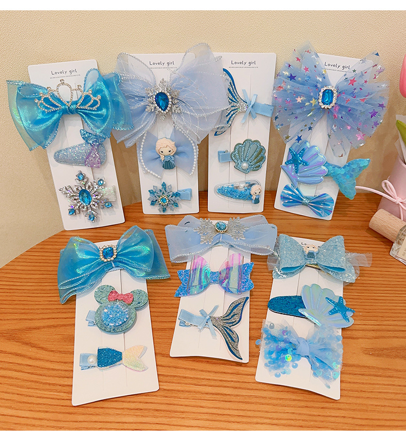 New cute crown national trend series bow hair clip 3-piece set, mermaid Princess hair accessory, one-line clip, bangs clip, girl's hair accessory pic 21