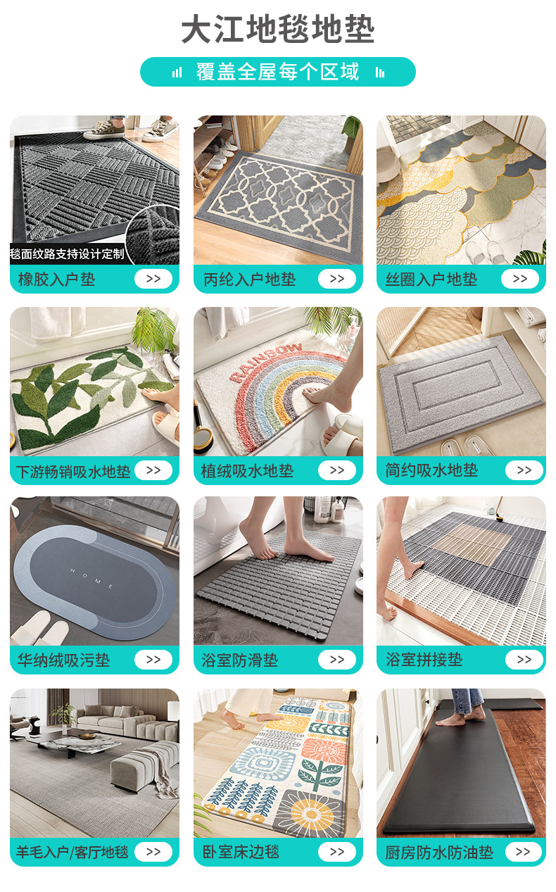 跨境PU皮革厨房地垫耐磨可擦洗 家用防油污防水防滑脚垫PVC进门垫详情1