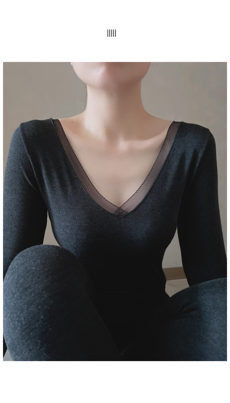 秋衣秋裤女薄款套装保暖内衣女不加绒蕾丝低胸单层性感打底线衣裤详情51