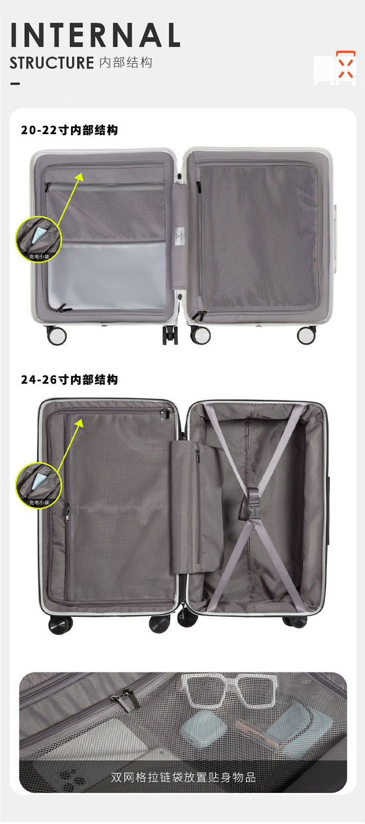 大容量宽拉杆箱时尚商务出差20寸登机箱万向轮静音行李箱USB充电详情10