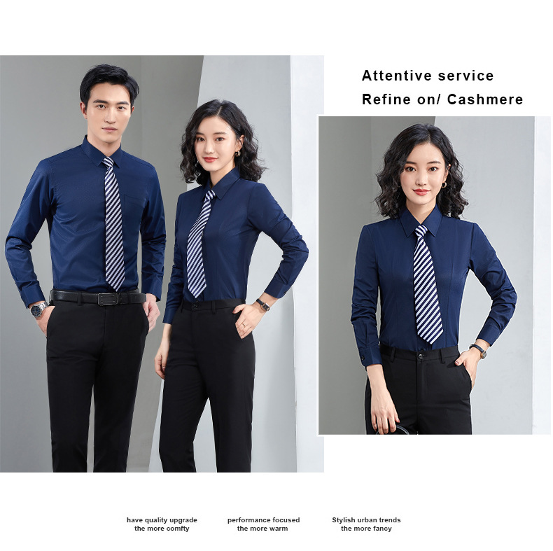 Factory direct supply of long-sleeved white bamboo fiber shirts for men, blue workwear no-iron fitted shirts for women, both men and women pic 62