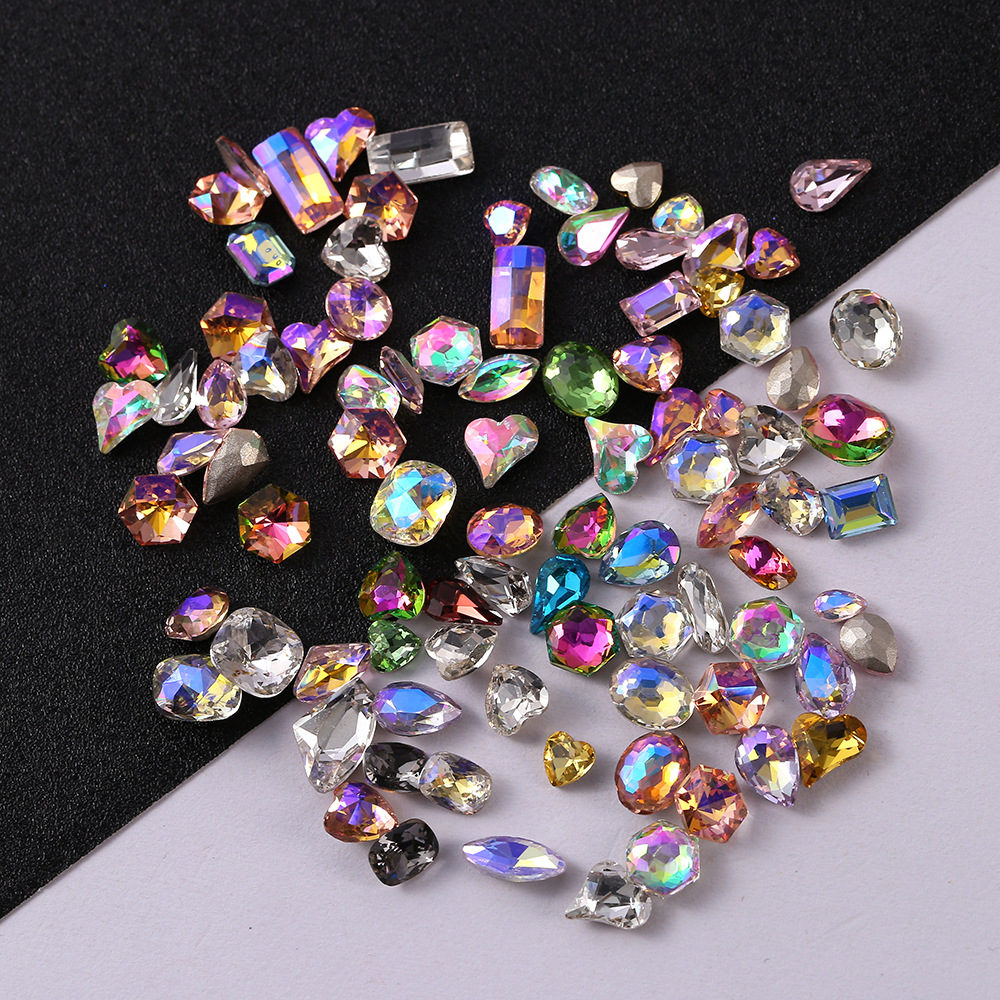 Self-owned brand, unknown brand, mixed set, irregular-shaped plated base, iriered water diamond, glass nail drill, DIY hair clip accessories, pointed base nail accessory accessories, fashionable and trendy accessories XY003 1 pic 4