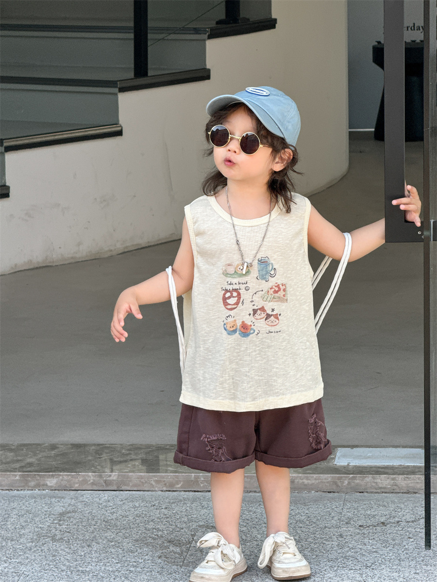 宝宝短袖夏装薄款男童夏款韩版童装2024夏季儿童拉架印花背心详情21
