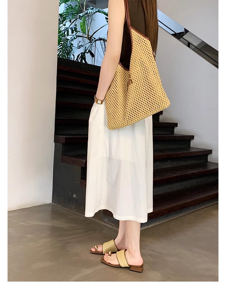 葡萄妈夏季新款度假风金属夹脚气质方头草编织套趾凉拖鞋女外穿详情37