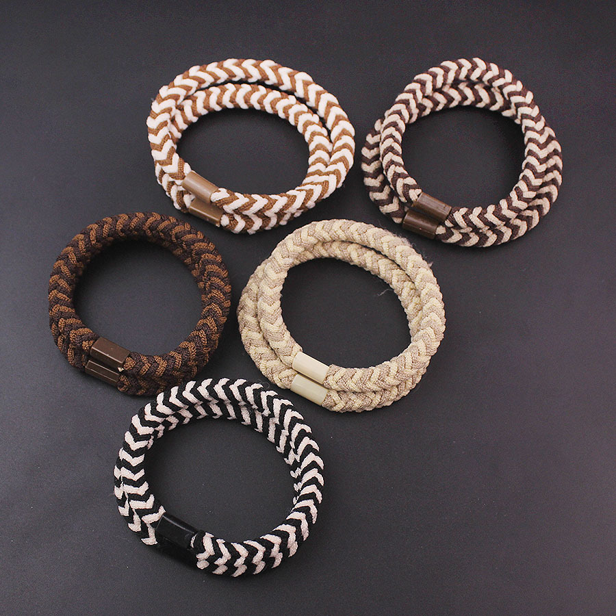 diy sticky accessories, hair bands in milk coffee color, two-color braided hair ties, sweet and simple style, wholesale ponytail hair accessories pic 1