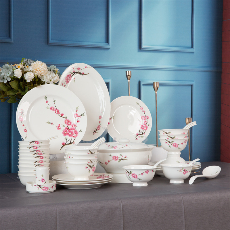 54 Skull Porcelain Tableware set, Chinese peach blossom bowls and plates complete set wholesale, household rice bowls and chopsticks, housewarming gifts wholesale pic 6