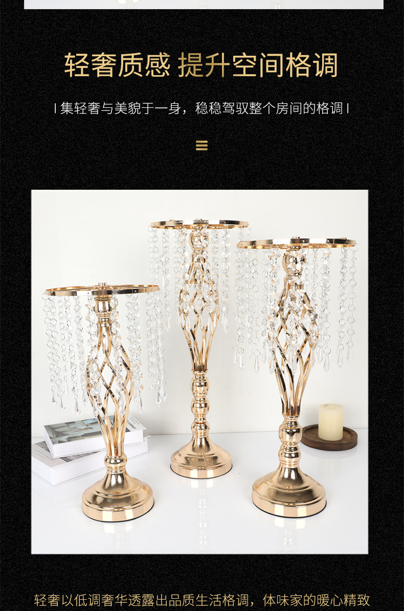Cross-border Amazon metal ironwork flower stand, crystal acrylic hanging bead flower vase, gold electroplated wedding table decoration pic 23