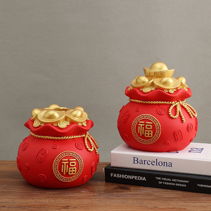 元宝钱袋客厅插花摆件新年喜庆存钱罐招财摆设麦穗红果干花花瓶详情2