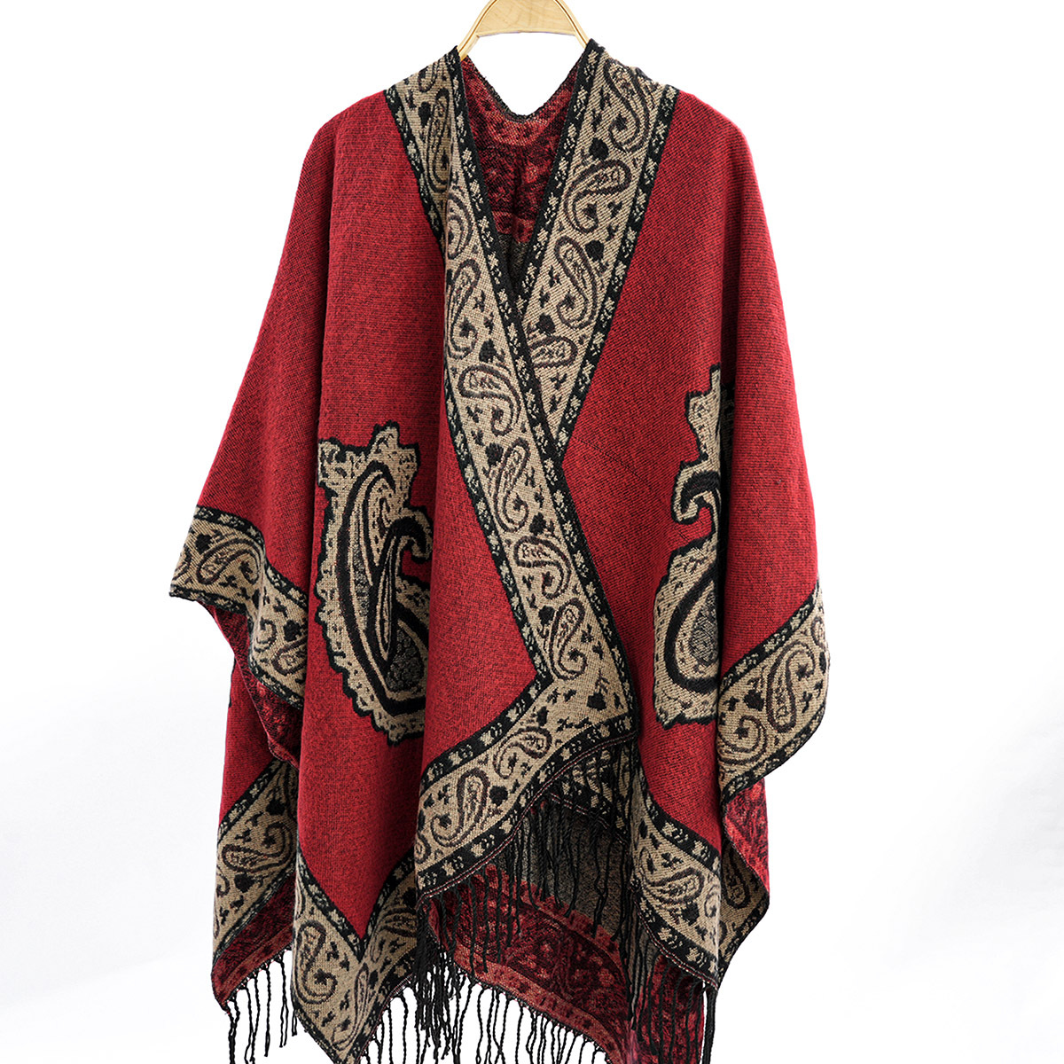 冬季跨境披肩加厚保暖长款拼接色披风仿羊绒双面两用女士时尚斗篷详情24