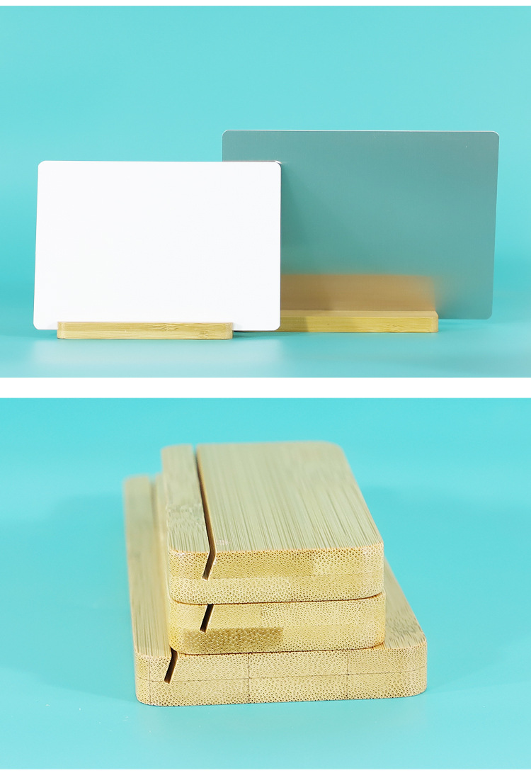 Modern and simple horizontal and vertical photo frame ornaments with bamboo and wood bases and blank display stands. The heat-sublimated aluminum photo frame can be placed horizontally or vertically pic 13