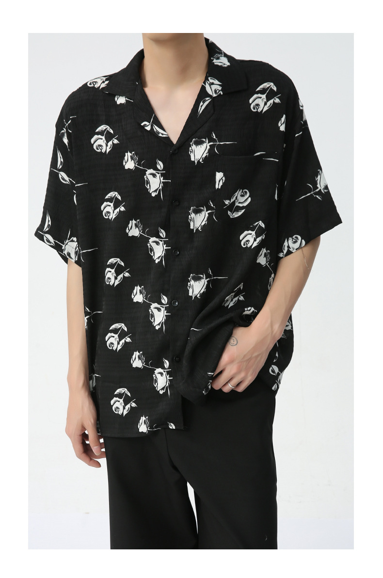 MTLCLOTHES men's Wear: New Spring 2024 collection, Hong Kong style retro full-printed rose creative design shirts, trendy pic 18