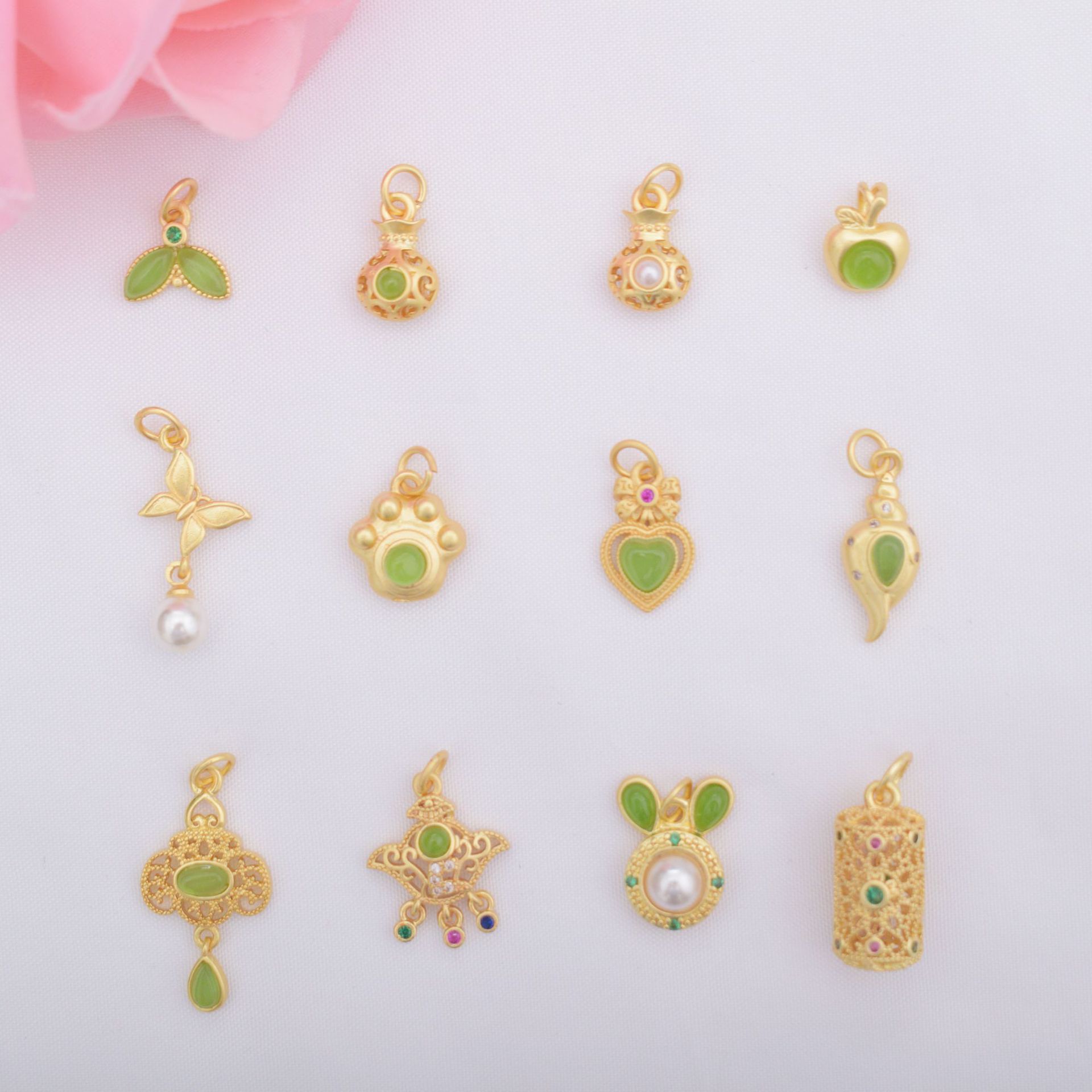 18k gold-plated Fu brand peace lock lotus Chinese trend bracelet pendant diy bracelet beaded accessory pendant pic 5