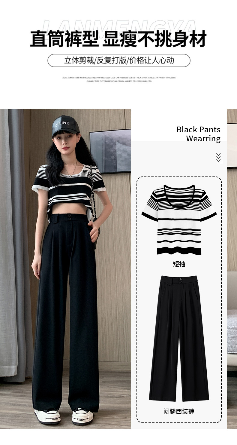 王奕婷同款西装阔腿裤女春秋夏显瘦垂感梨形身材双扣休闲直筒拖地详情4