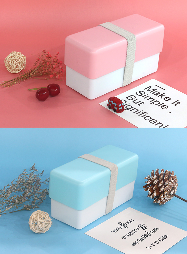 INS japonés de doble capa comprimido lunch box plegable pequeño fresco simple bento box para adultos estudiantes con lunch box pic 9