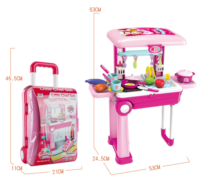 儿童益智仿真女孩过家家拉杆旅行箱系列厨房化妆工具收纳箱详情17