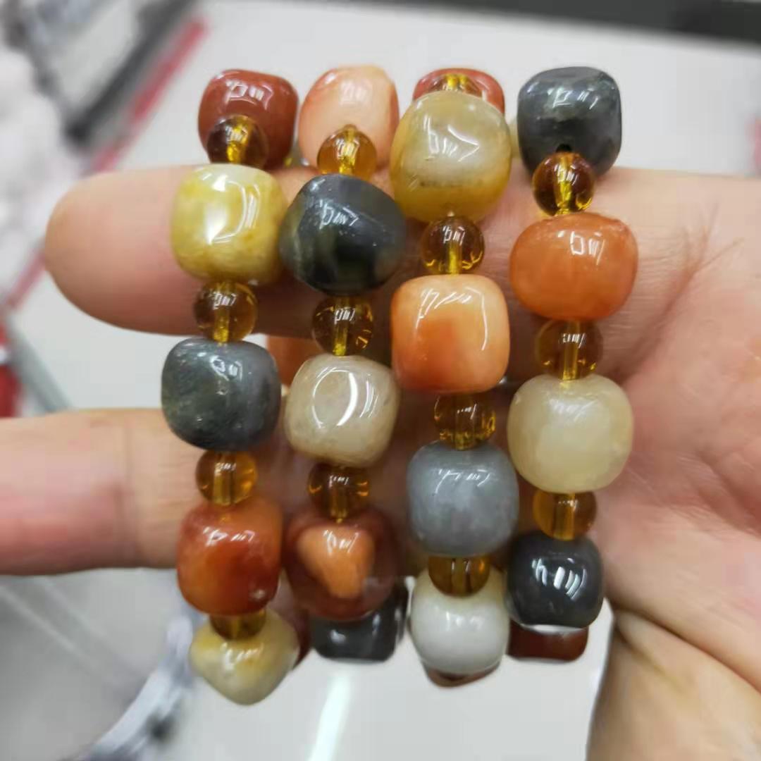 Jewelry and accessories, Xinjiang golden thread jade square irregular combination bracelet, diy Buddhist prayer beads jade bracelet manufacturer wholesale pic 2