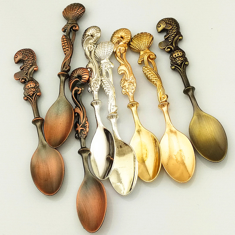 Creative, fashionable and retro coffee spoon, three-dimensional conch, shell and carp, and gold, silver and copper dessert spoon jyv01 pic 28