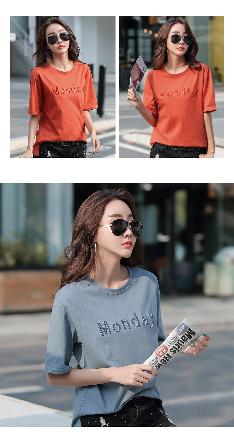 2022 Summer round-neck loose embroidered short-sleeved T-shirt for women, Pinduoduo cross-border supply, one-piece consignment pic 13