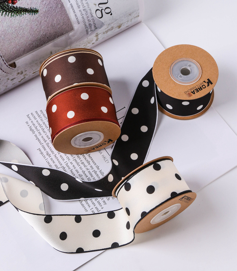 Smooth polka dot printed webbing, DIY bow hair accessories, clothing hat accessories, gifts, flower packaging polka dot tape pic 5