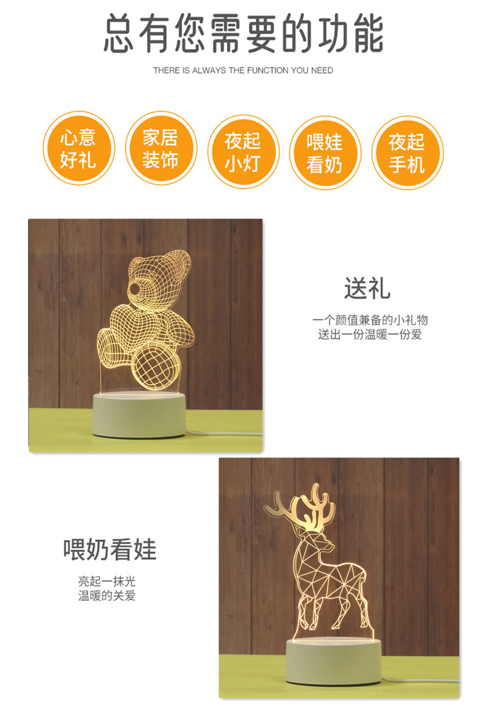 跨境爆品 3d小夜灯儿童卧室插电led灯亚克力氛围礼物月球外贸台灯详情10