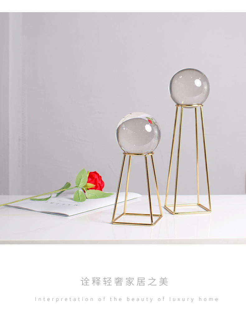 Modern home model room decoration, crystal ball ornaments, metal shelves, modern creative decorative items for study rooms and offices pic 26