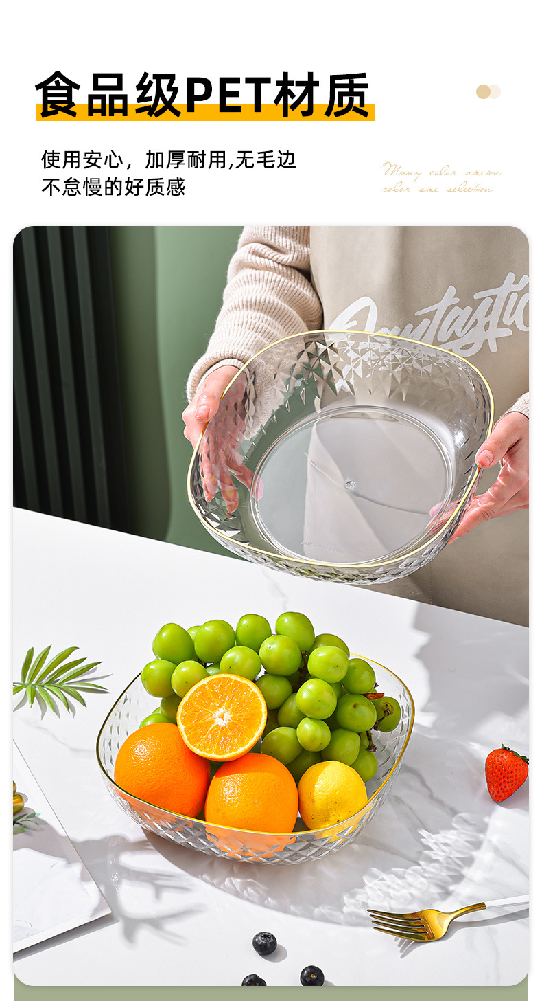 Light luxury style PET fruit plate, transparent round fruit plate, home living room snack and dried fruit plate, gold-rimmed storage plate pic 7