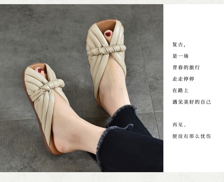 原创小众平底软底拖鞋女夏外穿真皮一字拖鞋鱼嘴皮拖鞋女2024新款详情19