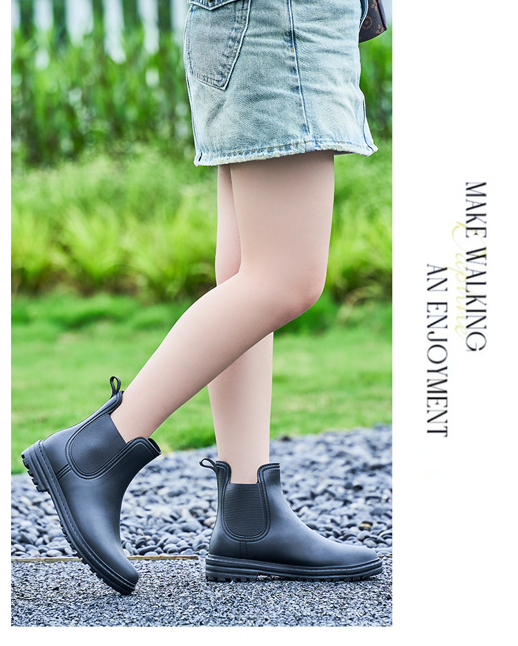 跨境时尚切尔西短筒雨鞋女士松紧雨靴马丁靴防滑水靴成人雨鞋套详情16