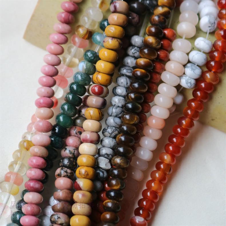 天然石算盘珠合集 红木纹虎眼蛋黄石散珠diy手串隔珠材料饰品配件详情1