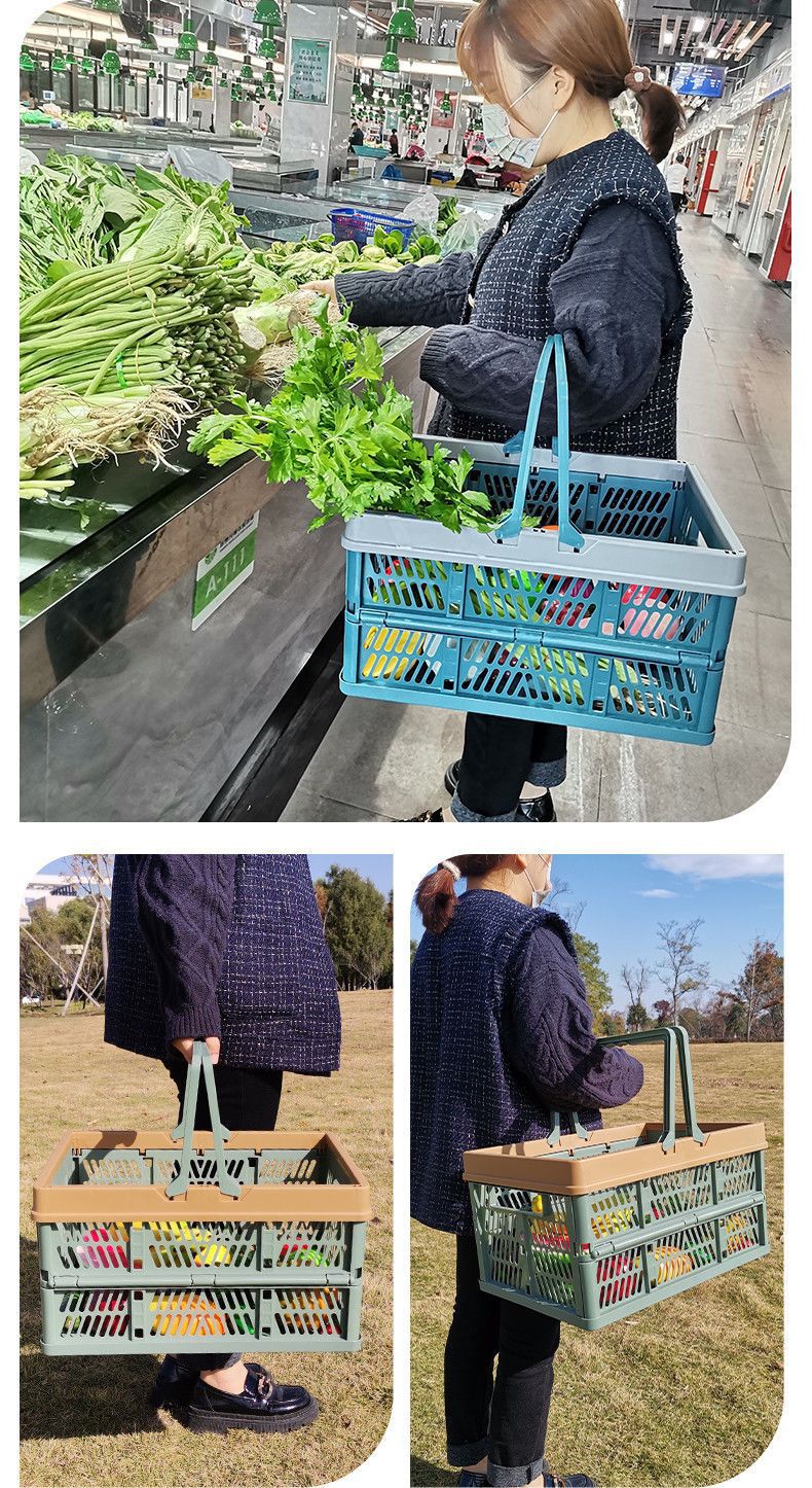 野餐可折叠菜篮子超市购物篮折叠户外塑料收纳买菜篮批发详情19